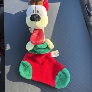 Vintage Odie Garfield Christmas Holiday Stocking Dog Red Satin Tongue Plush Toy